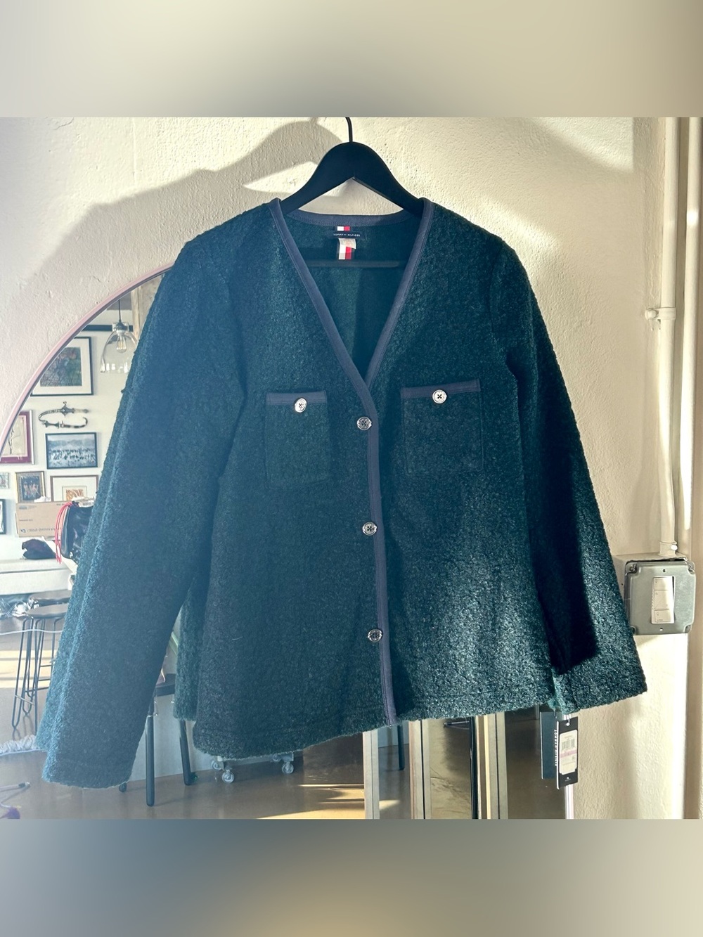 Tommy Hilfiger Teal/Navy Boucle Cardigan sz 6 / M, new with tags